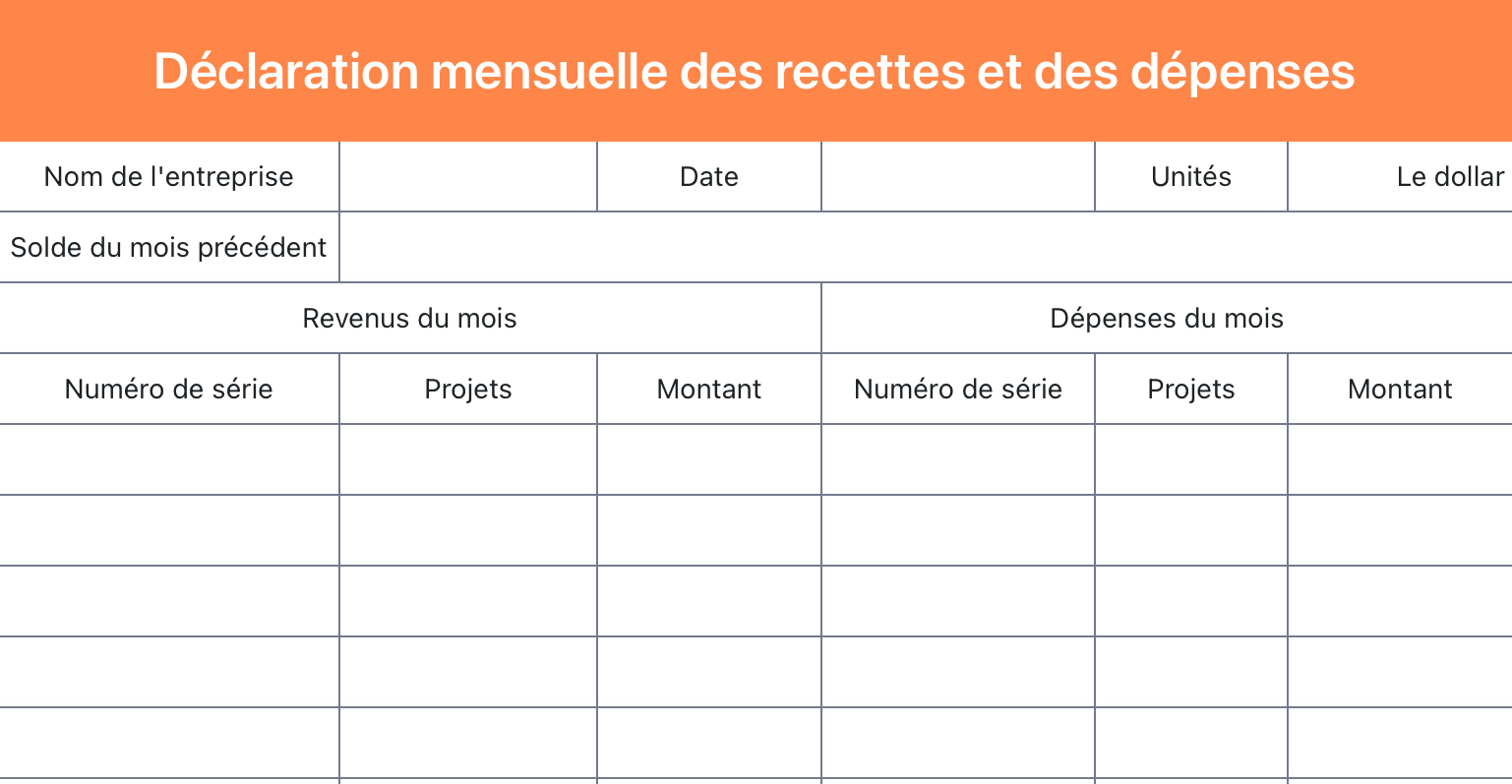 Déclaration mensuelle des recettes et des dépenses